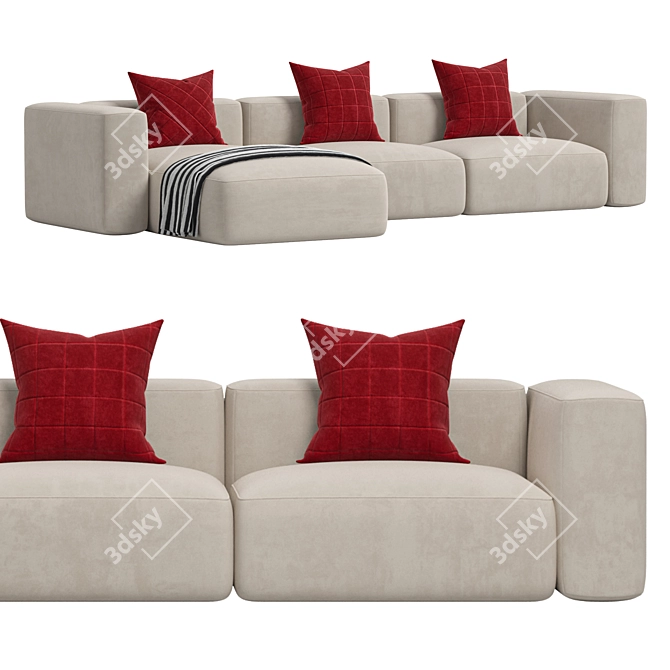 Modern Red 3-Seater Sofa Design 3D model image 2