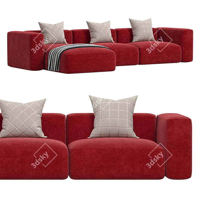 Modern Red 3-Seater Sofa Design 3D model image 4