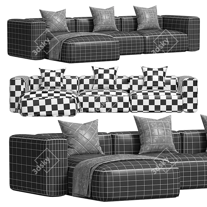 Modern Red 3-Seater Sofa Design 3D model image 5