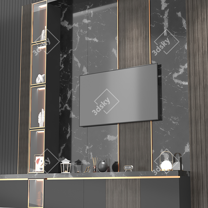 Modern TV Wall 3D Model 3D model image 2