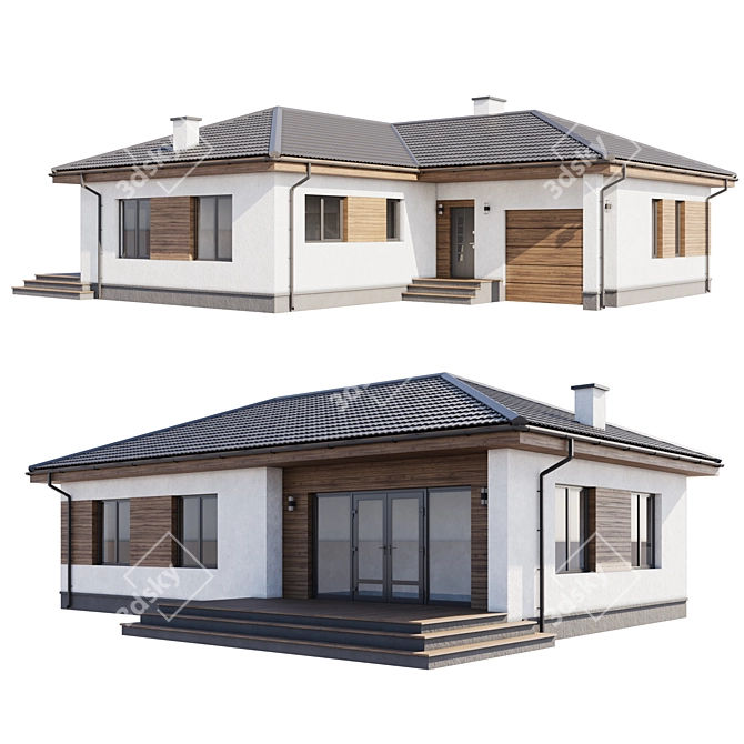 Single Story House with Garage 3D model image 1