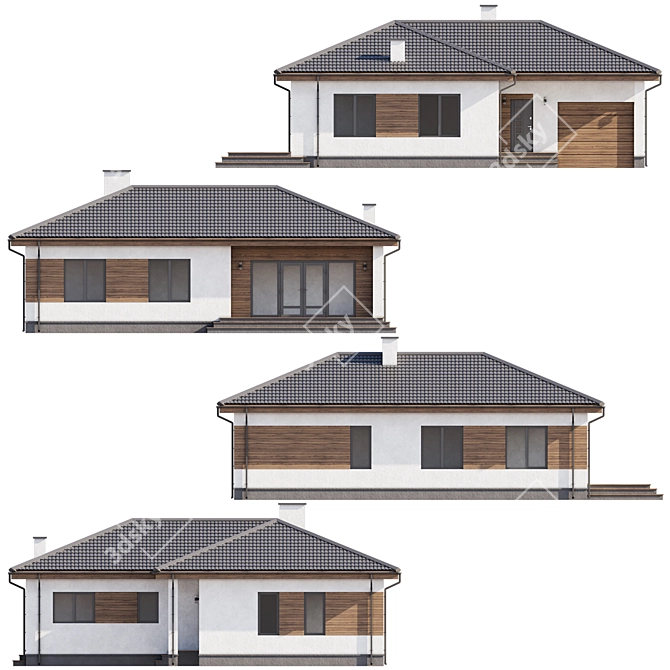 Single Story House with Garage 3D model image 3