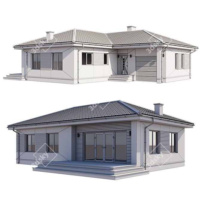 Single Story House with Garage 3D model image 4