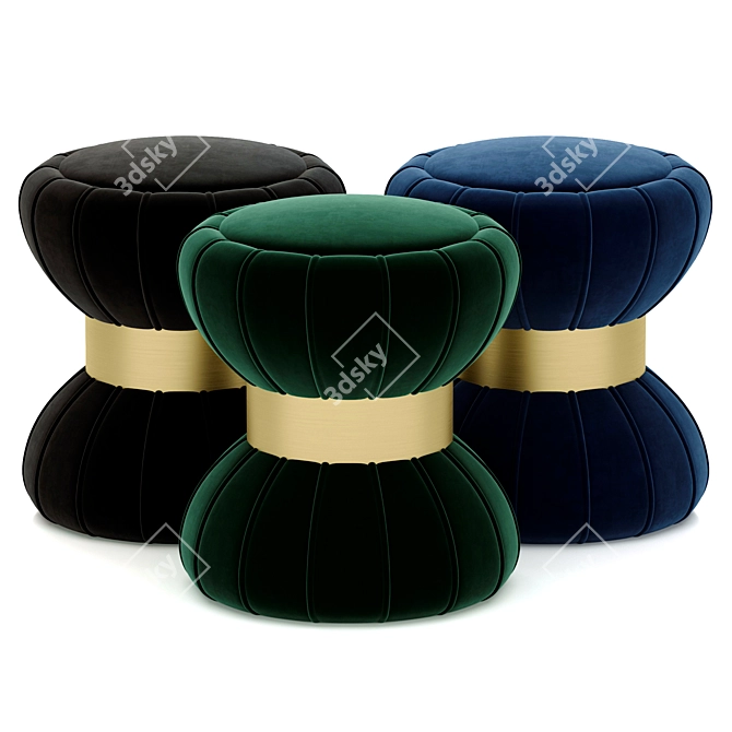 Elegant Velvet Ottoman Footstool 3D model image 1