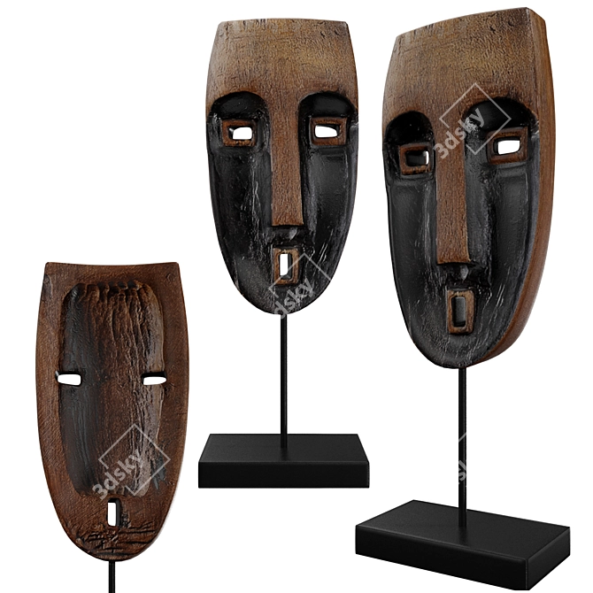 African Tribal Mask Sculpture 3D model image 1
