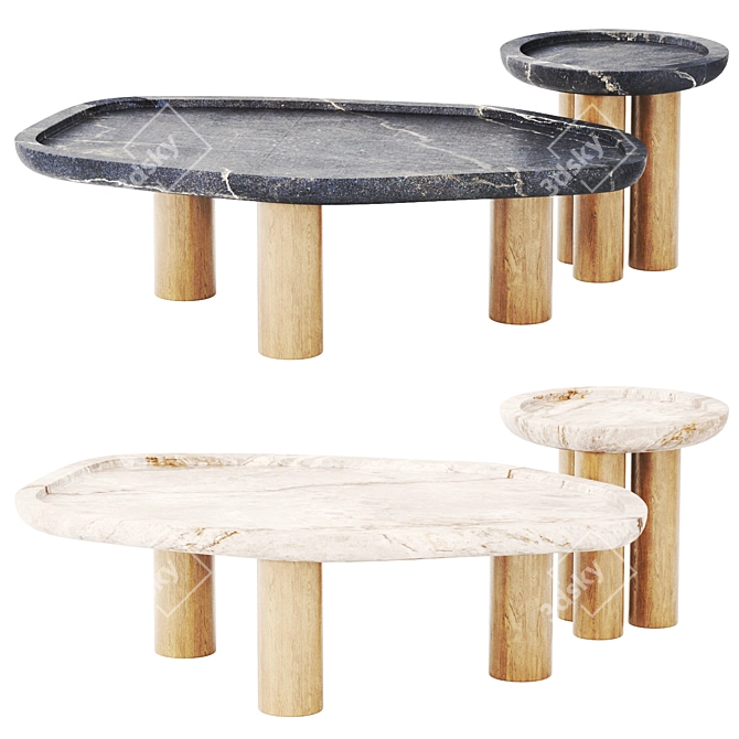  Natural Stone and Wood Table 3D model image 1