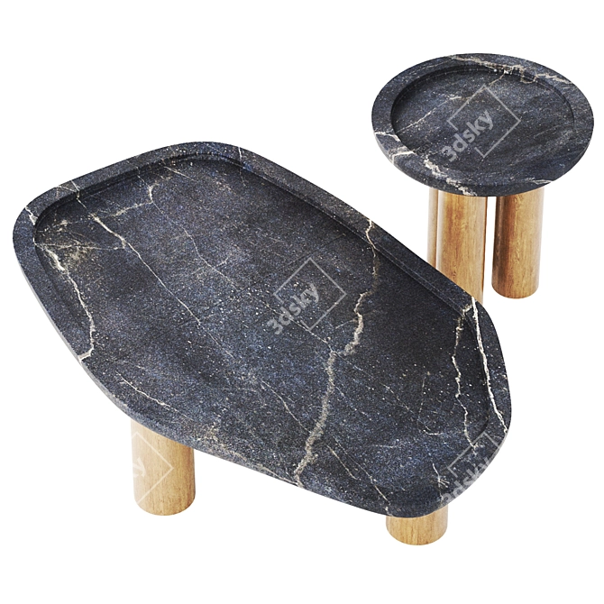 Natural Stone and Wood Table 3D model image 2