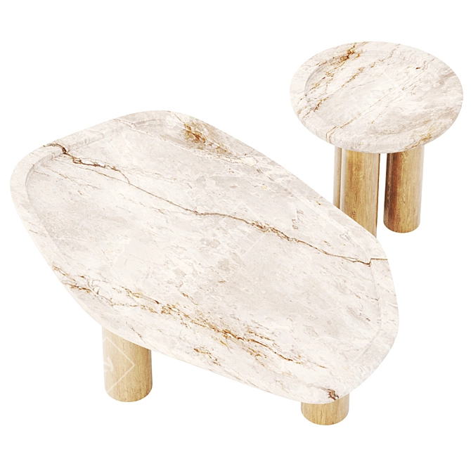  Natural Stone and Wood Table 3D model image 3