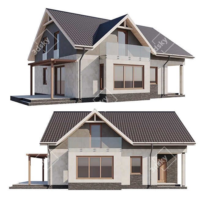 Single-Storey House with Attic 3D model image 1