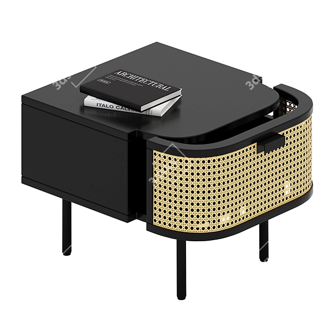 Rotang Wicker Bedside Table 3D model image 3