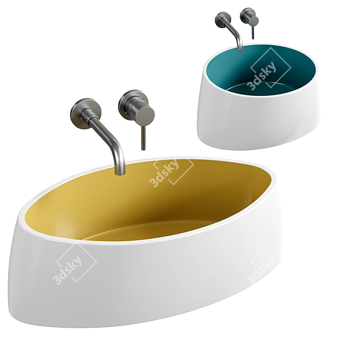Elegant Ceramic Washbasin Set 3D model image 1