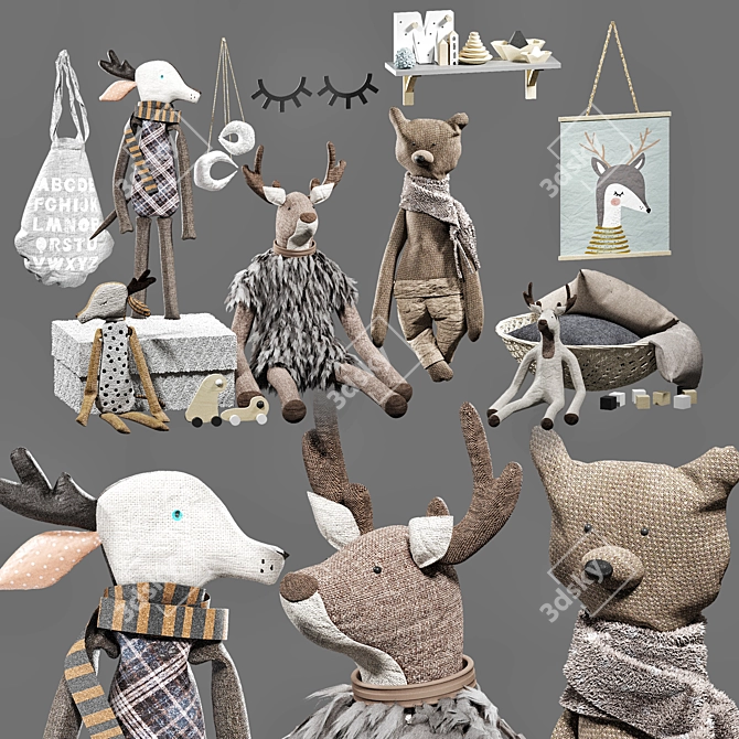 Scandinavian Style Plush Toy Set 3D model image 1