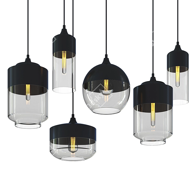  Sleek Glass Stone Pendant Light 3D model image 1