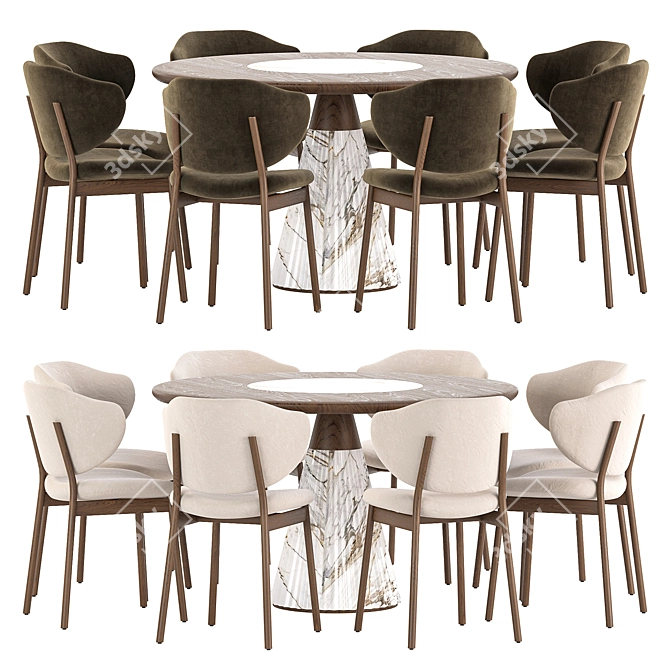 Contemporary Dining Set with Round Marble Table 3D model image 1