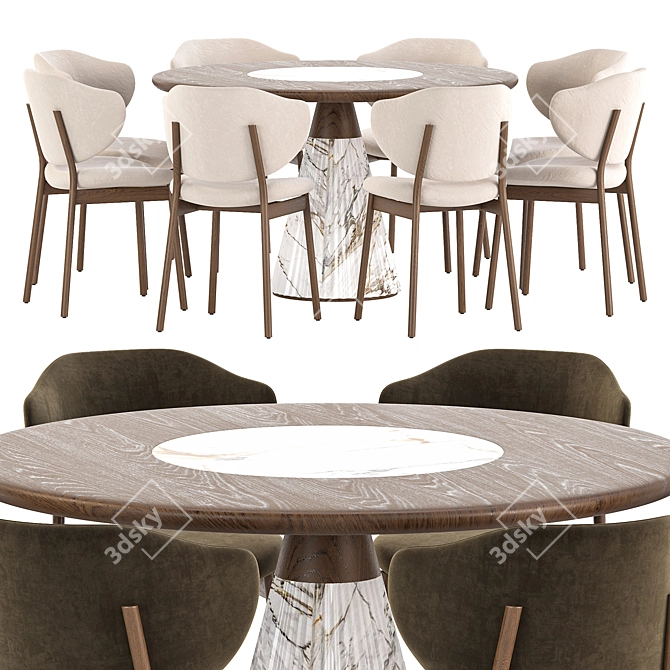 Contemporary Dining Set with Round Marble Table 3D model image 2