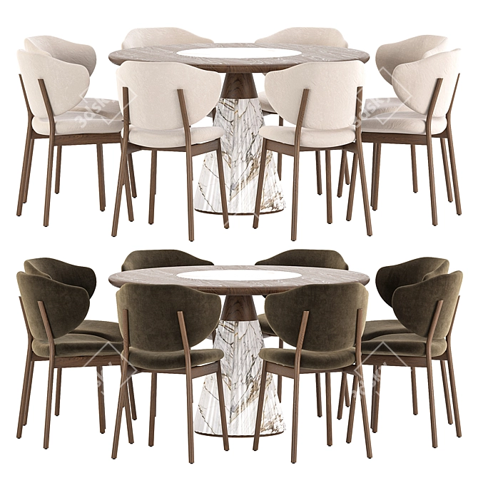 Contemporary Dining Set with Round Marble Table 3D model image 3