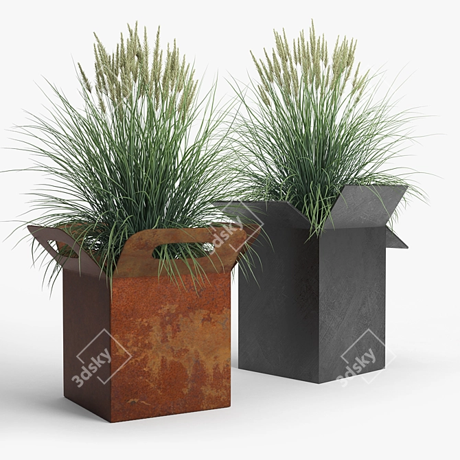 Modern Cubed Planter Set 3D model image 1