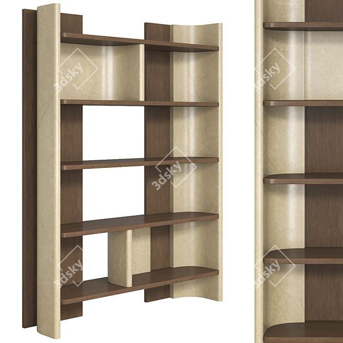 Elegant Oak & Leather Bookcase 3D model image 2