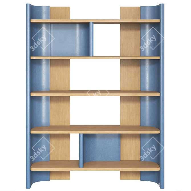 Elegant Oak & Leather Bookcase 3D model image 3