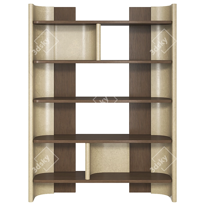 Elegant Oak & Leather Bookcase 3D model image 4