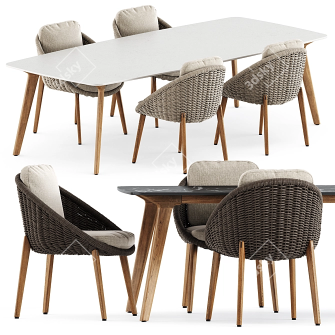 Modern Outdoor Dining Set: Lido Cord Chair & Torsa Teak Table 3D model image 1