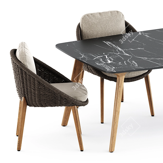 Modern Outdoor Dining Set: Lido Cord Chair & Torsa Teak Table 3D model image 2