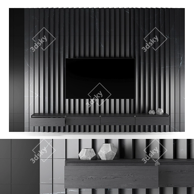 Modern Black Marble Ceramic TV Wall 3D model image 1