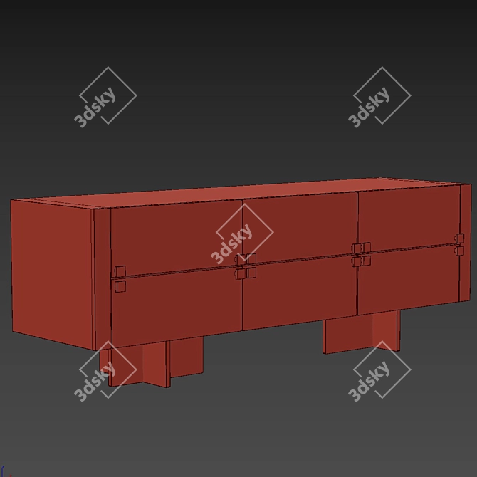 Handcrafted Red Wood TV Stand 3D model image 3