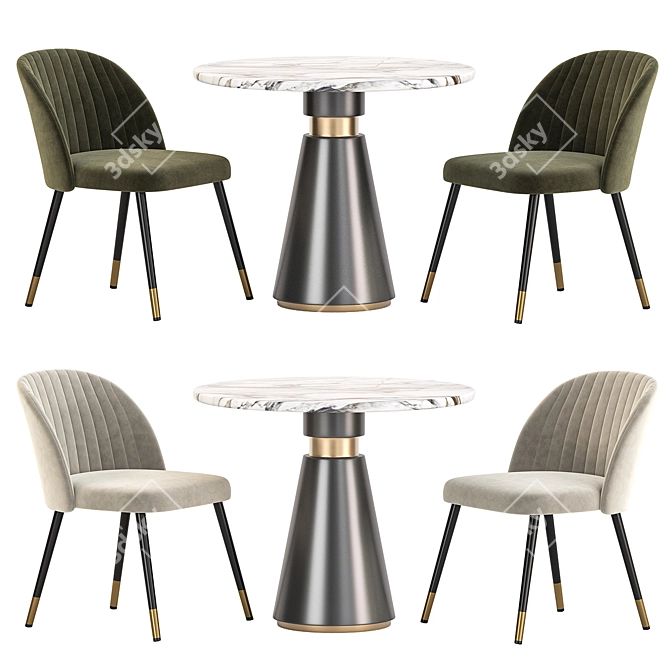 Modern Metal Velvet Dining Set 3D model image 1