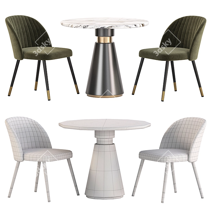 Modern Metal Velvet Dining Set 3D model image 3