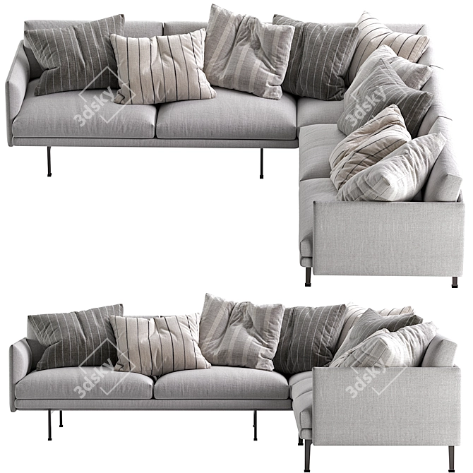 Modern Outline Corner Sofa Set 3D model image 6