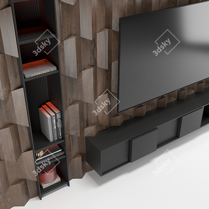 Modern Wood TV Wall Display 3D model image 2