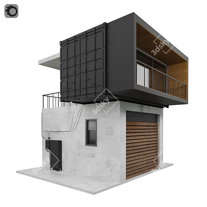 Modern Container Concrete House Model 3D model image 1