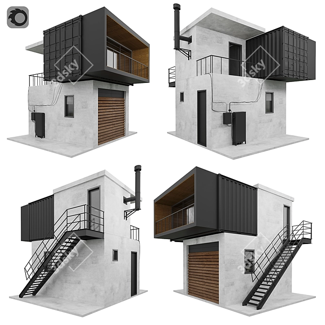 Modern Container Concrete House Model 3D model image 2