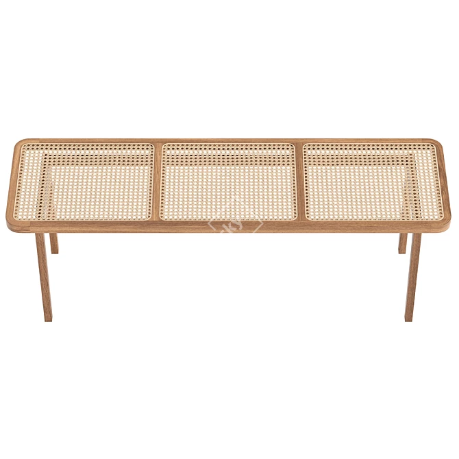 Modern Oak Bench with Upholstered Seat 3D model image 3