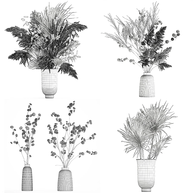 White Dry Flower Bouquet Set 3D model image 6