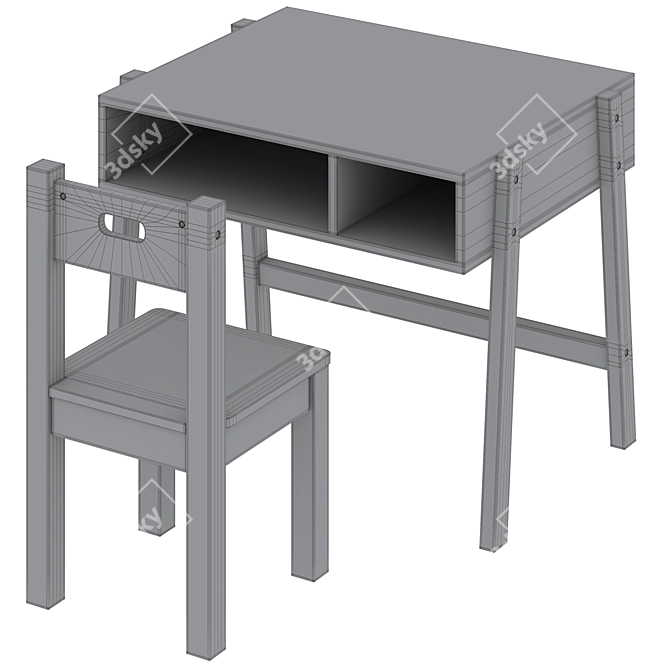 Wooden Kids Desk and Chair 3D model image 7
