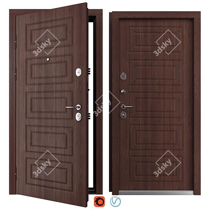 Metal Entry Door M-2 Oak 3D model image 1