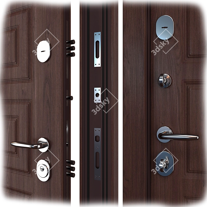 Metal Entry Door M-2 Oak 3D model image 2