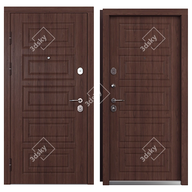 Metal Entry Door M-2 Oak 3D model image 3