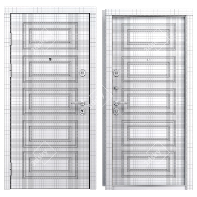 Metal Entry Door M-2 Oak 3D model image 4