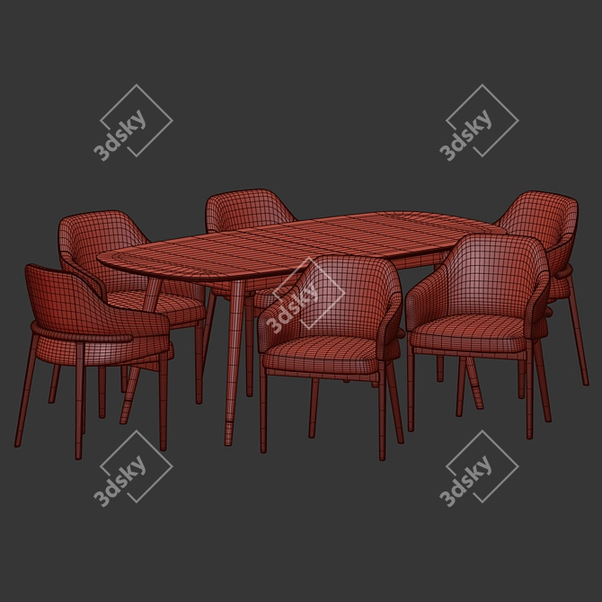 Stylish Velvet Dining Set Wood 3D model image 2