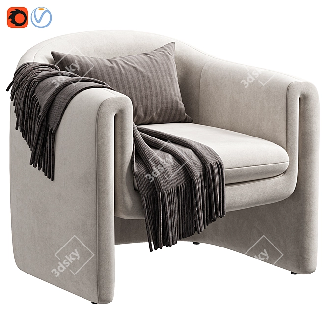 Elegant Velvet Barrel Chair 3D model image 3