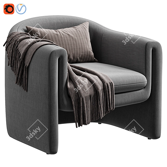 Elegant Velvet Barrel Chair 3D model image 4