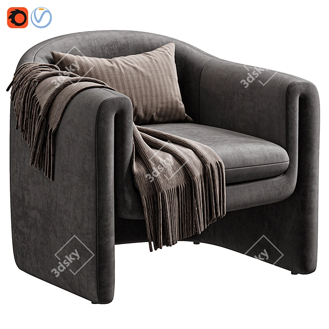 Elegant Velvet Barrel Chair 3D model image 6