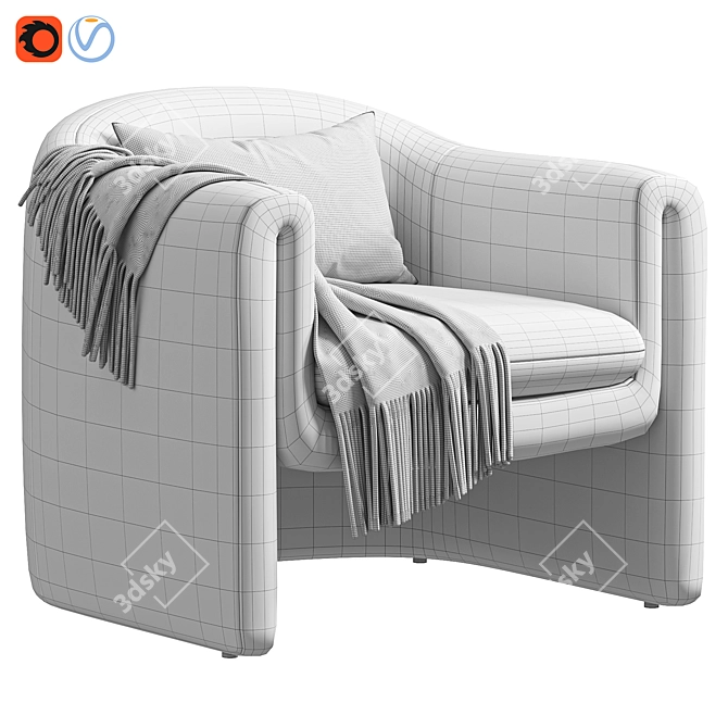 Elegant Velvet Barrel Chair 3D model image 7