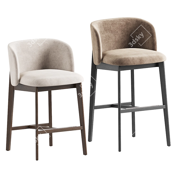 Luxury Velvet Upholstered Metal Stool 3D model image 1