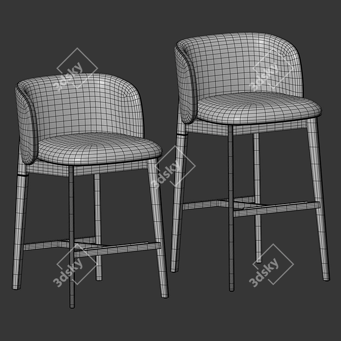 Luxury Velvet Upholstered Metal Stool 3D model image 3
