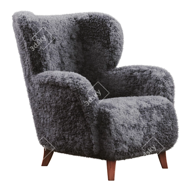 Curly Shearling Upholstered Armchair 3D model image 1