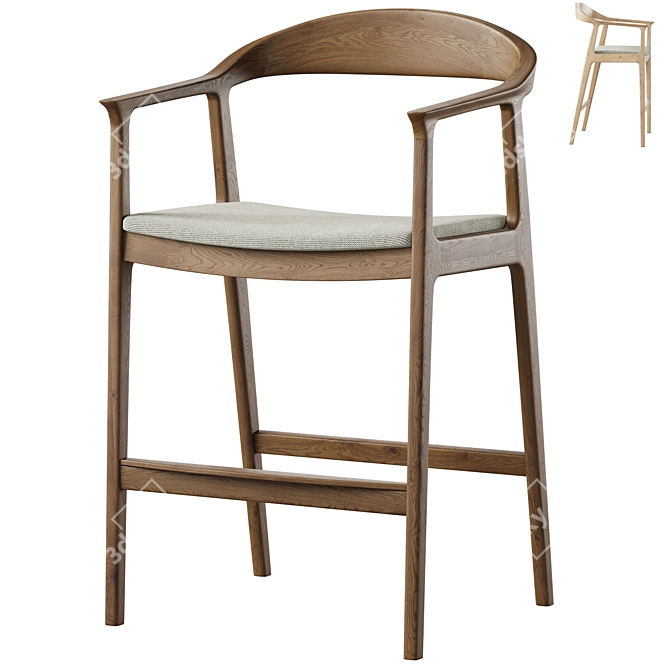 Barolo Half-Bar Stool, Gray 3D model image 1